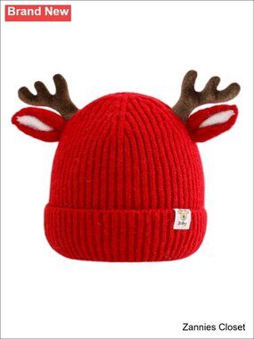 🎄 ZGMYC Warm Cotton Lined Baby Beanie Hat Antlers Reindeer Knitted Winter Hat